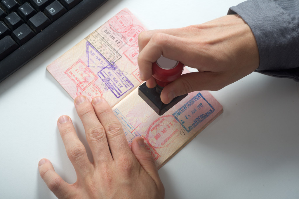 Passport getting stamped